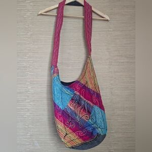 Handmade Boho Patchwork Hobo Crossbody Purse Nepal Floral Embroidered